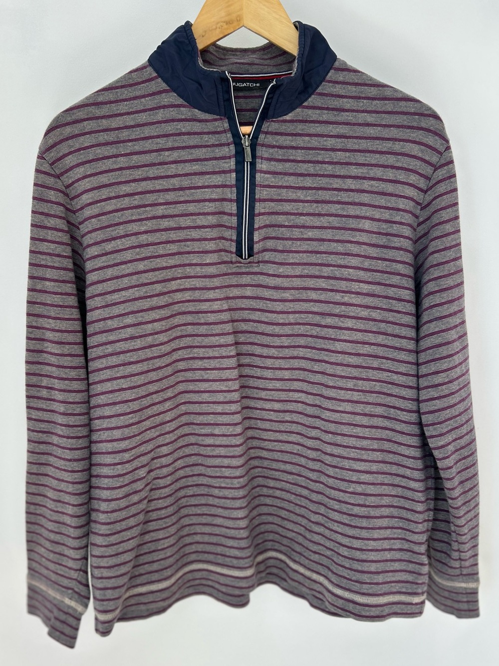 BUGATCHI Men’s Quarter Zip Pullover Striped Cotton Blend Sweater Size S
